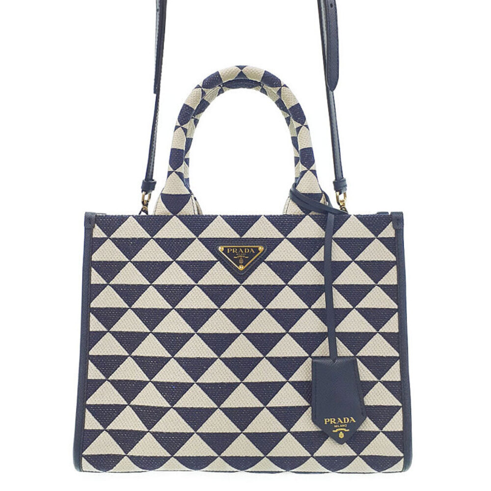 Prada Symbole embroidered tote bag white geometric Black - Picture 1 of 9